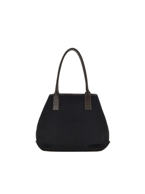 Borsa shopping da donna in canvas con l'indirizzo del brand in rilievo tono su tono, colore nero HOGAN | KBW01TA1200UH7012D